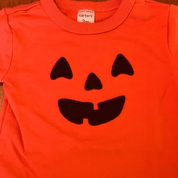 🍊5/$25 Carter's Orange Pumpkin Face Romper size 3m - Picture 3 of 6